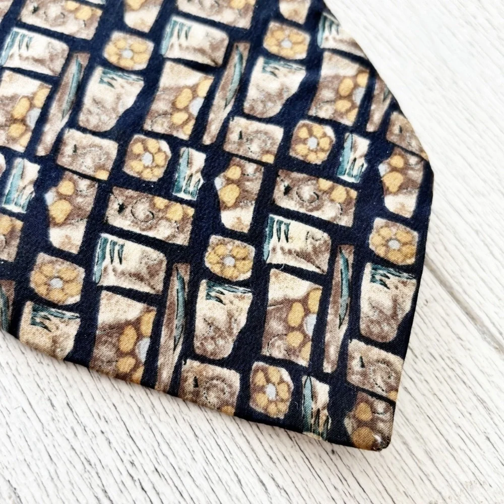 JERRY GARCIA Men’s Tie Brown Abstract Print 100% Silk Made In USA Collectors